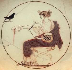 Apollo and his raven. Archaeological Museum of Delphi